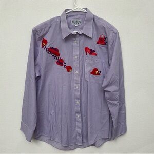 Get Lucky USA Purple, White Striped Button Down with Red Accessories Size Large